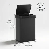 10.6 Gal (40 L) Poubelle Automatique, Couvercle à Fermeture Douce, Noir