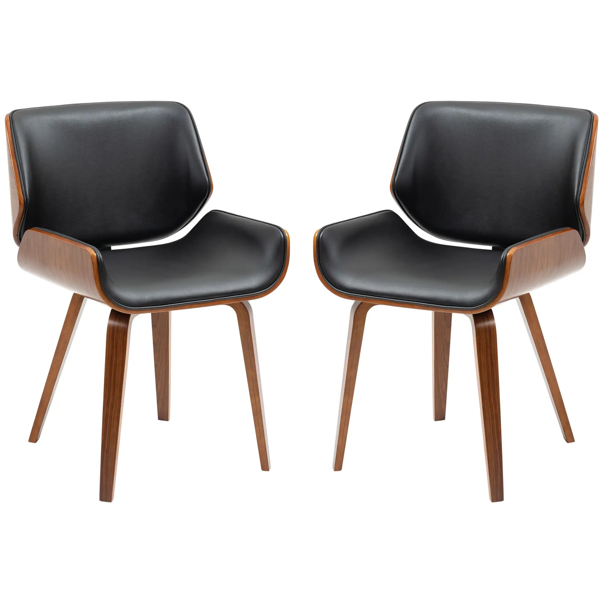 PU Leather Dining Chairs Set of 2, Upholstered Seats, Solid Wood Legs, Black Dining Chairs Black, Dark Walnut at Gallery Canada