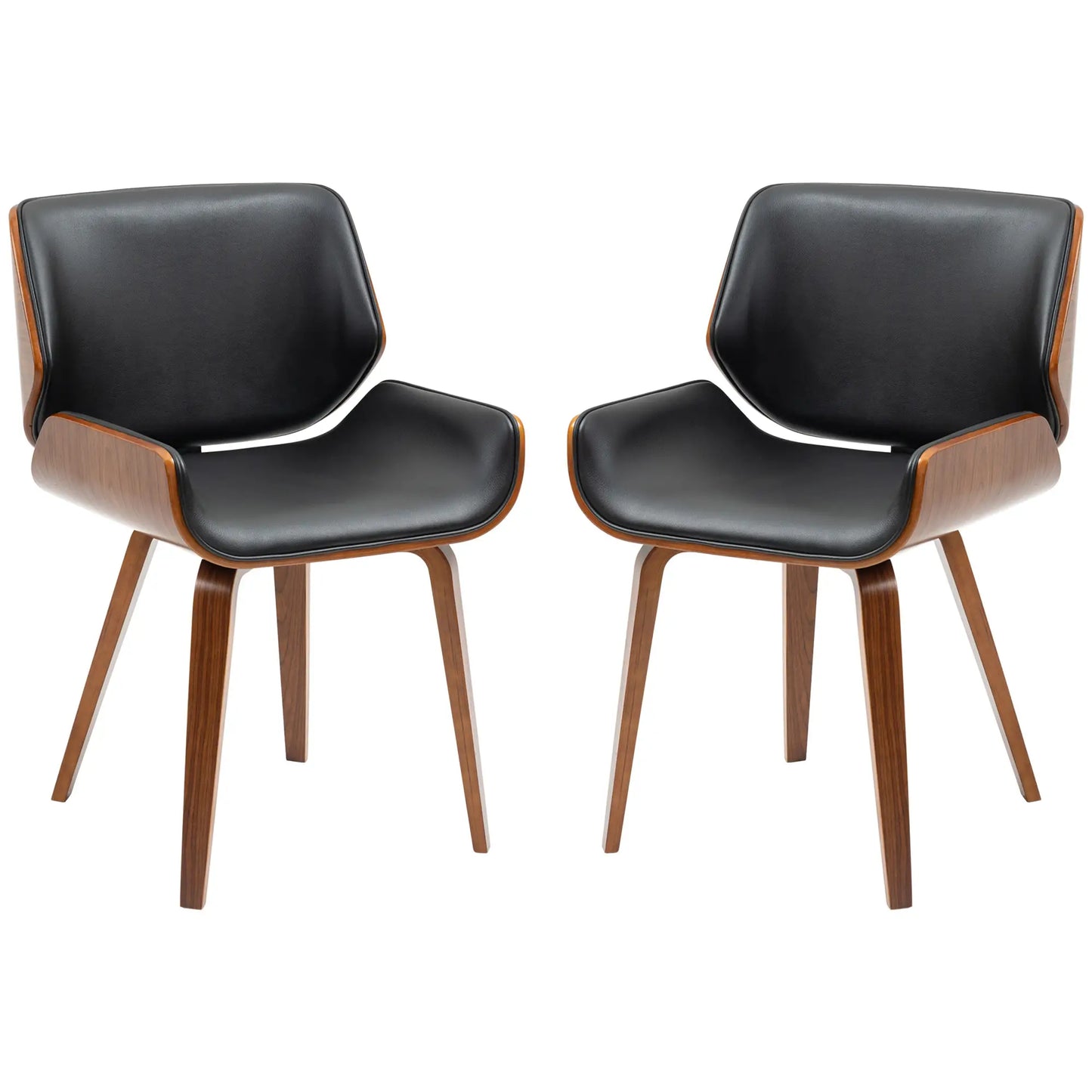 PU Leather Dining Chairs Set of 2, Upholstered Seats, Solid Wood Legs, Black Dining Chairs Black, Dark Walnut at Gallery Canada