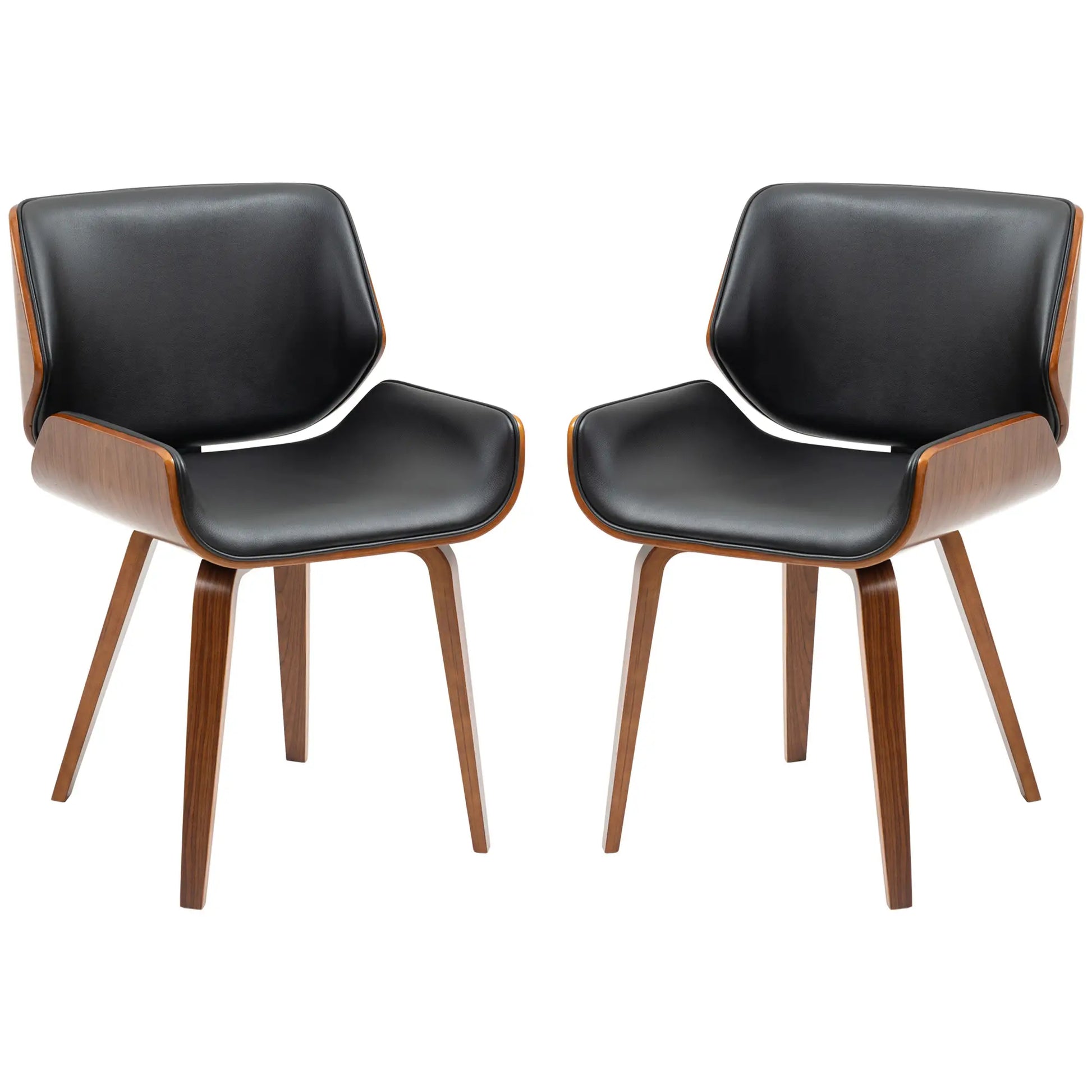 PU Leather Dining Chairs Set of 2, Upholstered Seats, Solid Wood Legs, Black Dining Chairs Black, Dark Walnut at Gallery Canada