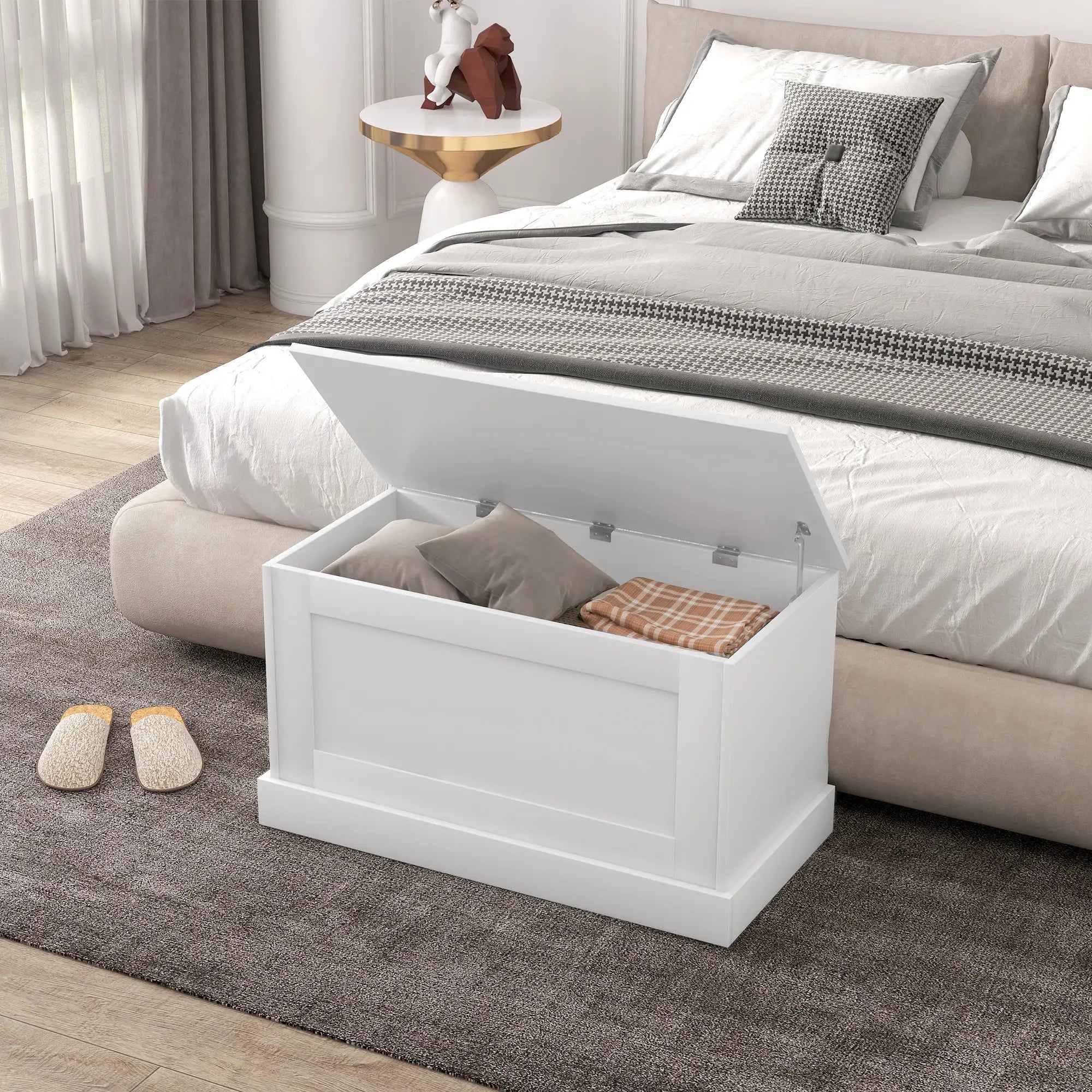 31.5 Inches Storage Chest, Wooden Box, Wood Grain, White Storage Cabinets at Gallery Canada