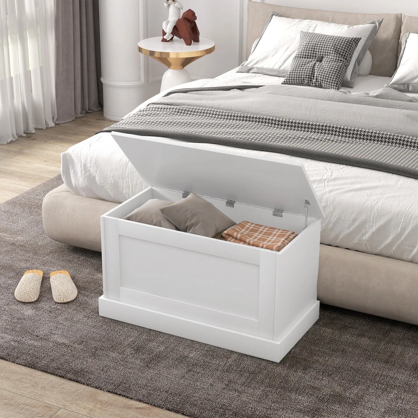 31.5 Inches Storage Chest, Wooden Box, Wood Grain, White Storage Cabinets at Gallery Canada