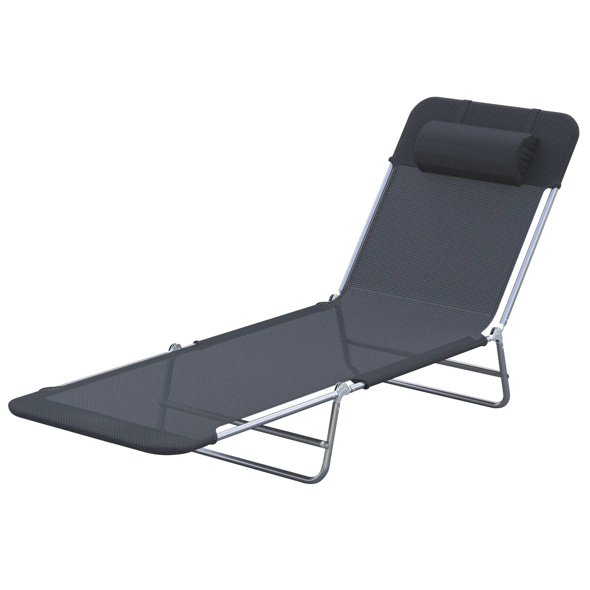 Portable Adjustable Reclining Lounge Chair, Folding Chaise, Black Lounger Chairs at Gallery Canada
