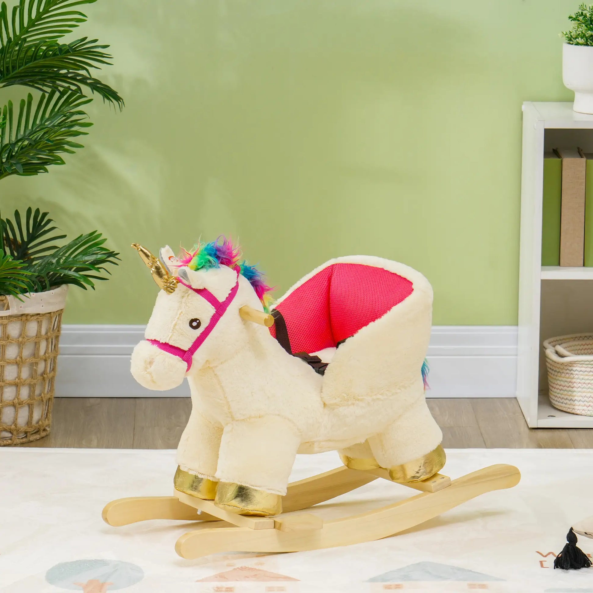 Unicorn Rocking Horse with Sound, Safety Belt, Wooden Base, 18-36 Months Rocking Horses at Gallery Canada