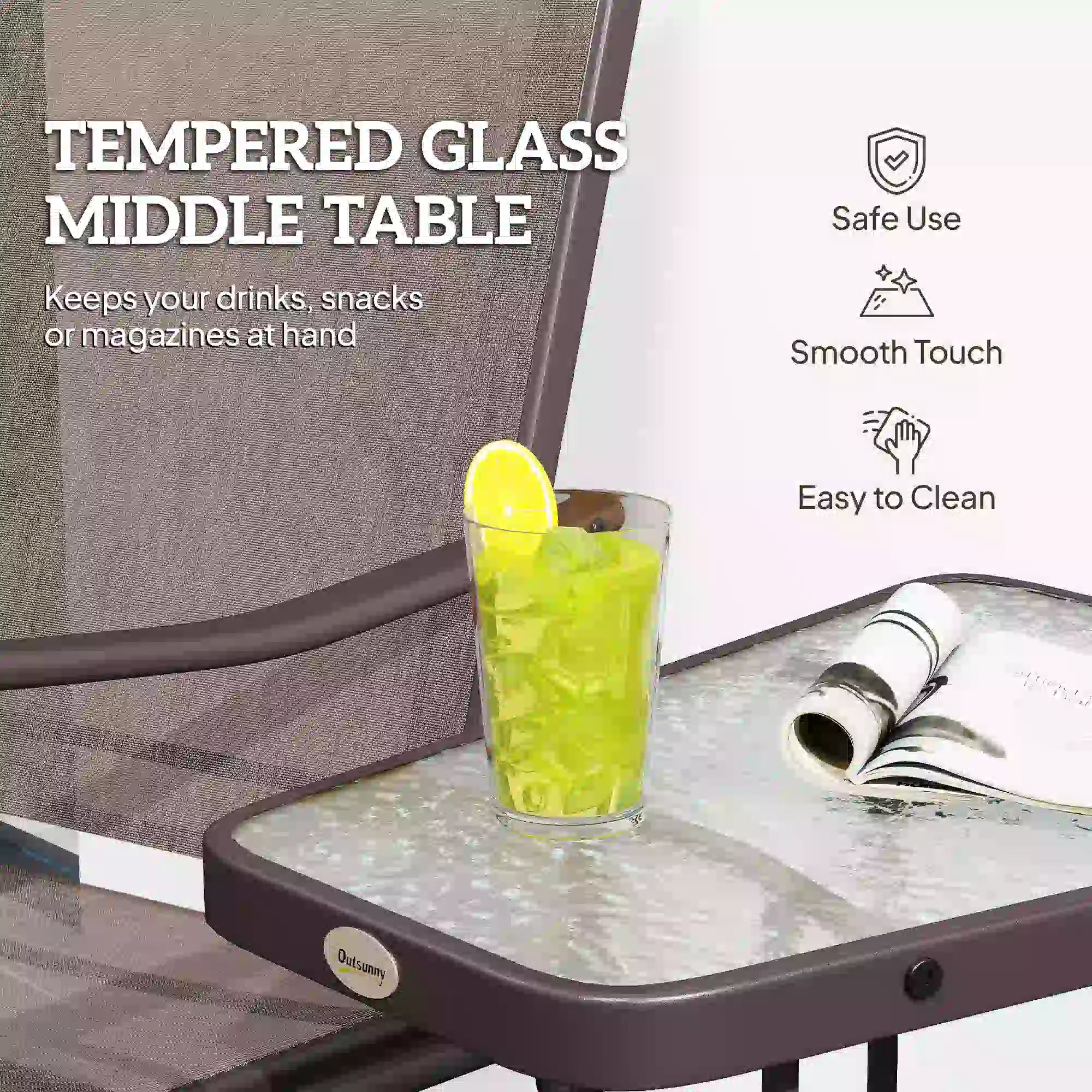 Double Glider Chair, Glass Top Table, High Back, Sling Fabric, Brown Outdoor Gliders at Gallery Canada