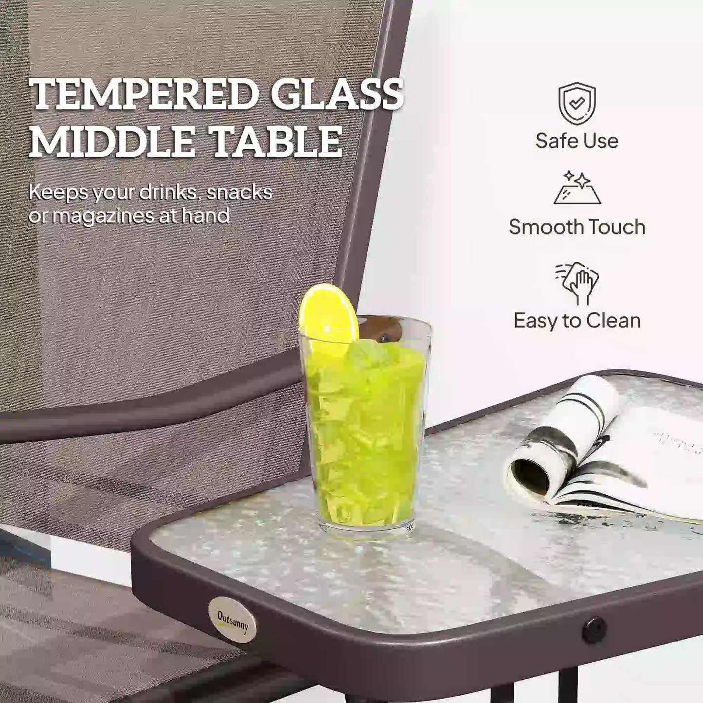 Double Glider Chair, Glass Top Table, High Back, Sling Fabric, Brown Outdoor Gliders at Gallery Canada