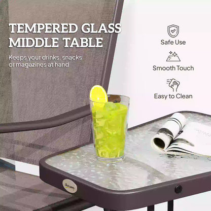 Double Glider Chair, Glass Top Table, High Back, Sling Fabric, Brown Outdoor Gliders at Gallery Canada