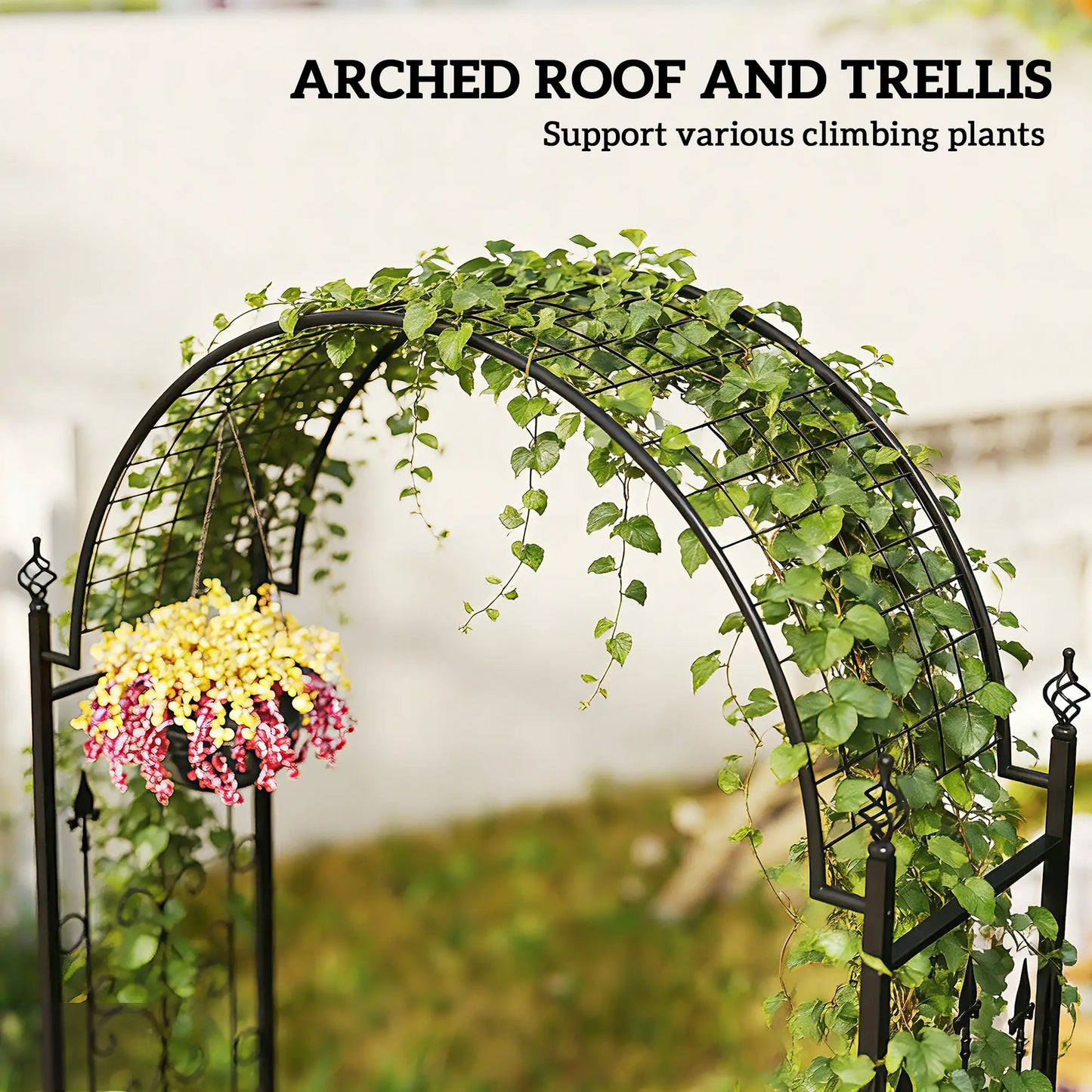 7.5 ft Steel Garden Arch, Outdoor Trellis Arbor, Black Garden Arches at Gallery Canada