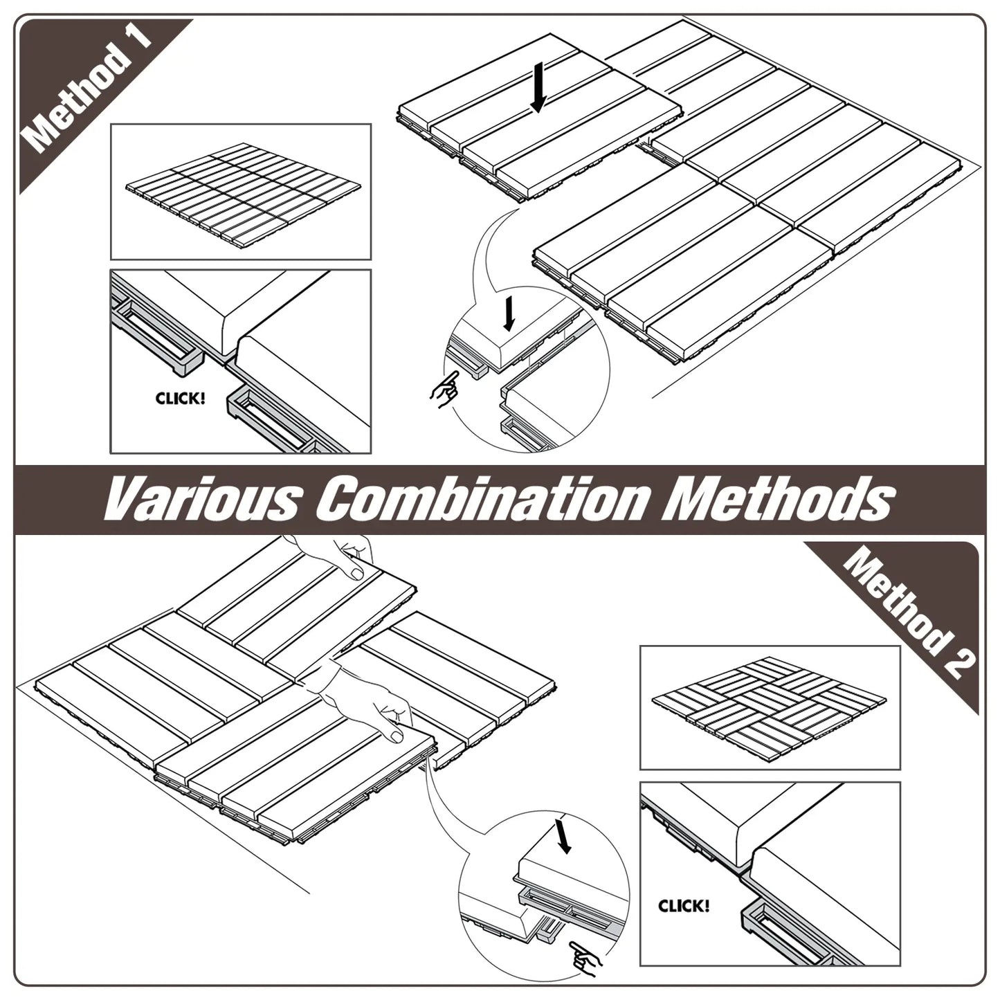9 Pcs PP Interlocking Deck Tile, 12" x 12", Indoor Outdoor Use, Brown Deck Tiles at Gallery Canada