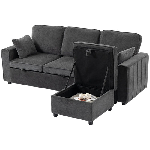 Modular Sectional Sofa Bed With Reversible Ottoman, Dark Grey