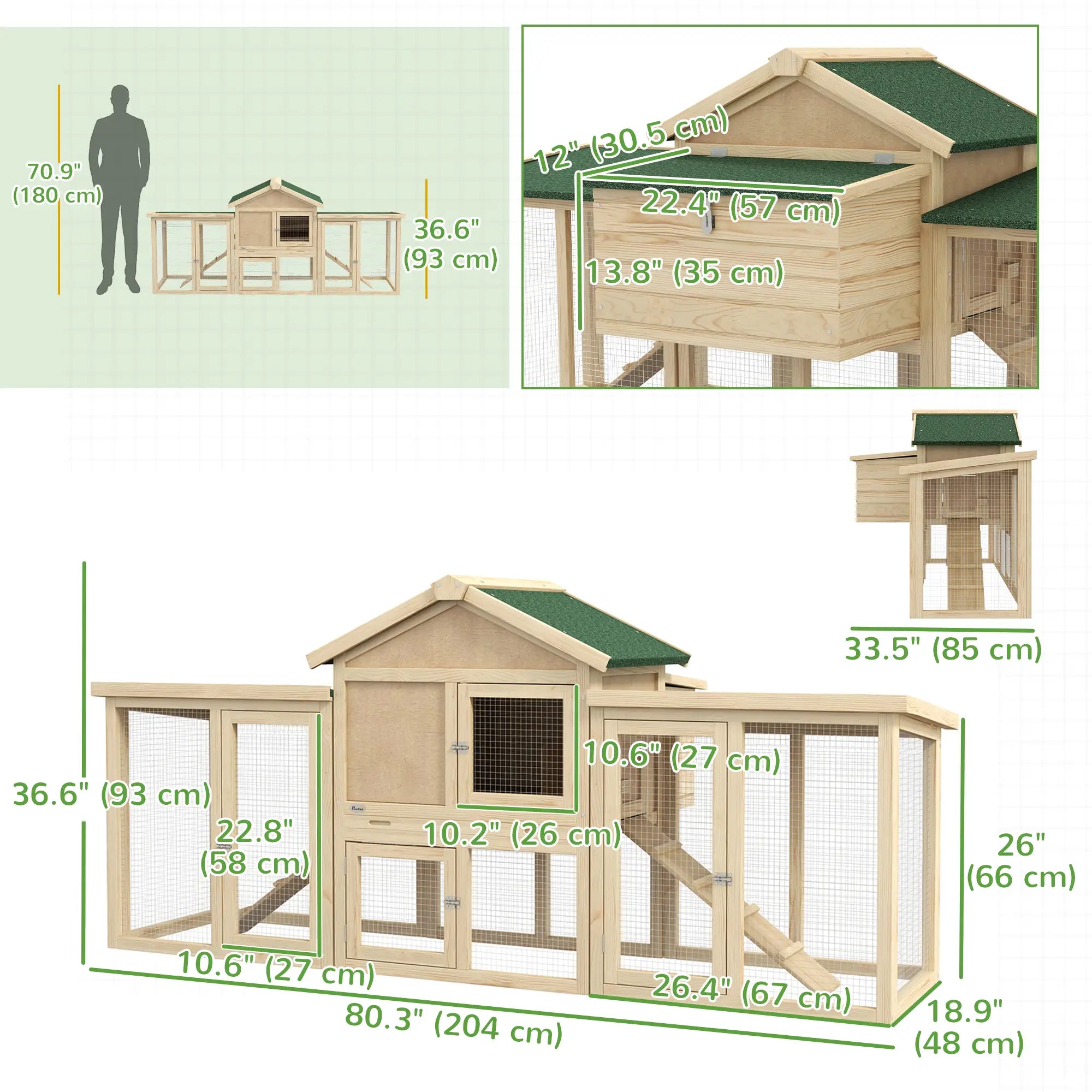Wooden Chicken Coop, Large Rabbit Hutch with Nesting Box, Run, Ramp Chicken Coops at Gallery Canada