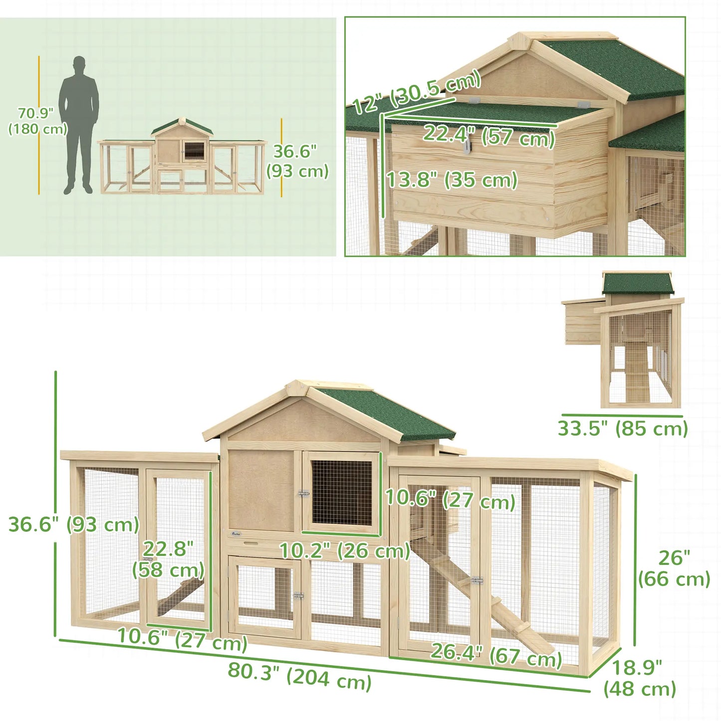 Wooden Chicken Coop, Large Rabbit Hutch with Nesting Box, Run, Ramp Chicken Coops at Gallery Canada