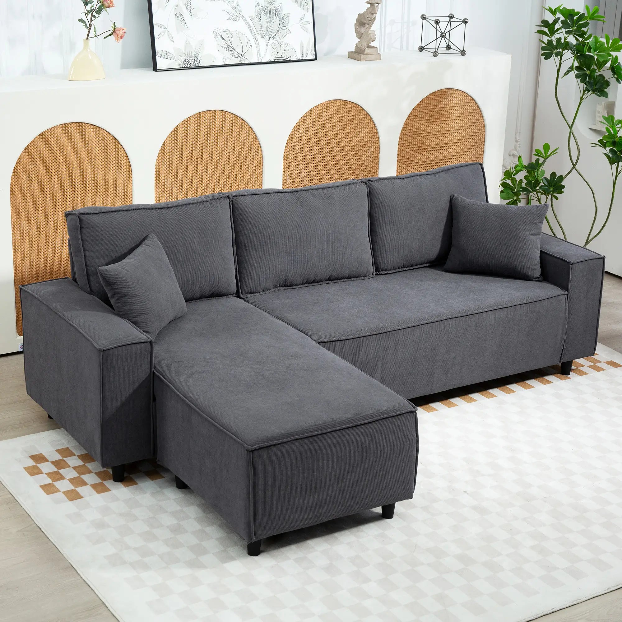 Corner Sofa, L-Shaped Sectional with Chaise, Pocket Spring, 2 Pillows, Charcoal Grey Sofas & Reclining Chairs at Gallery Canada