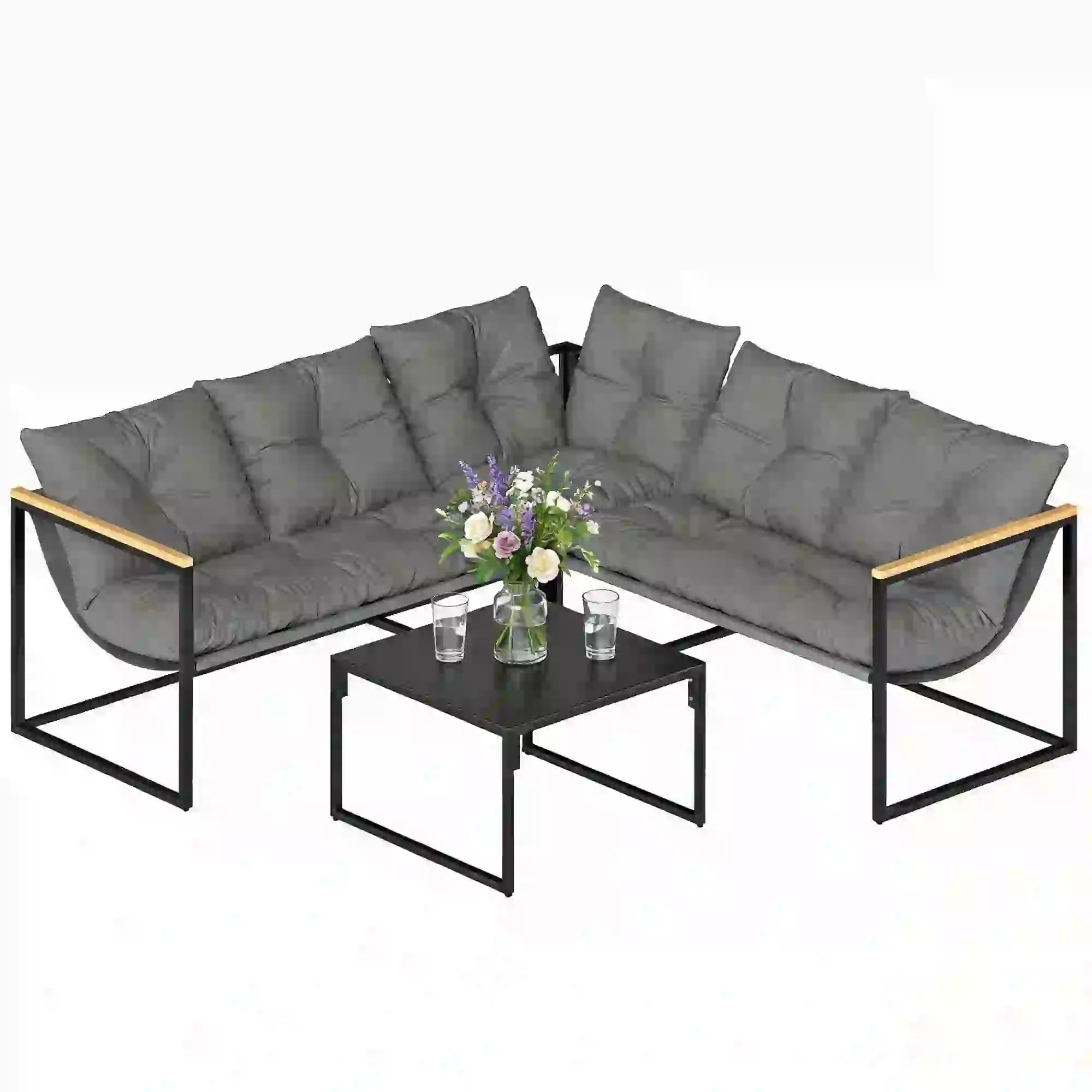 4 Piece Patio Furniture Set With Thick Cushions, Coffee Table, Grey Patio Furniture Sets at Gallery Canada