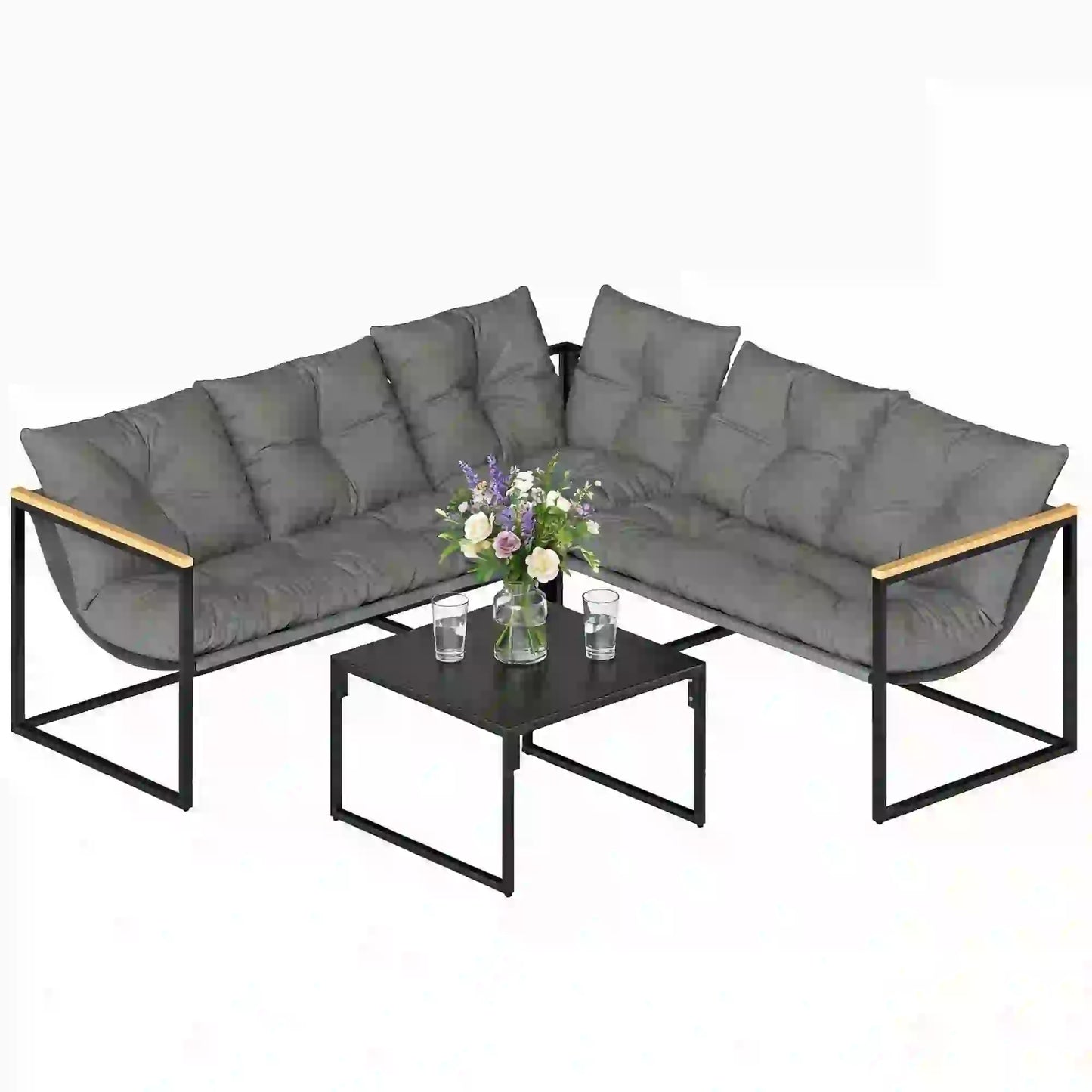 4 Piece Patio Furniture Set With Thick Cushions, Coffee Table, Grey Patio Furniture Sets at Gallery Canada