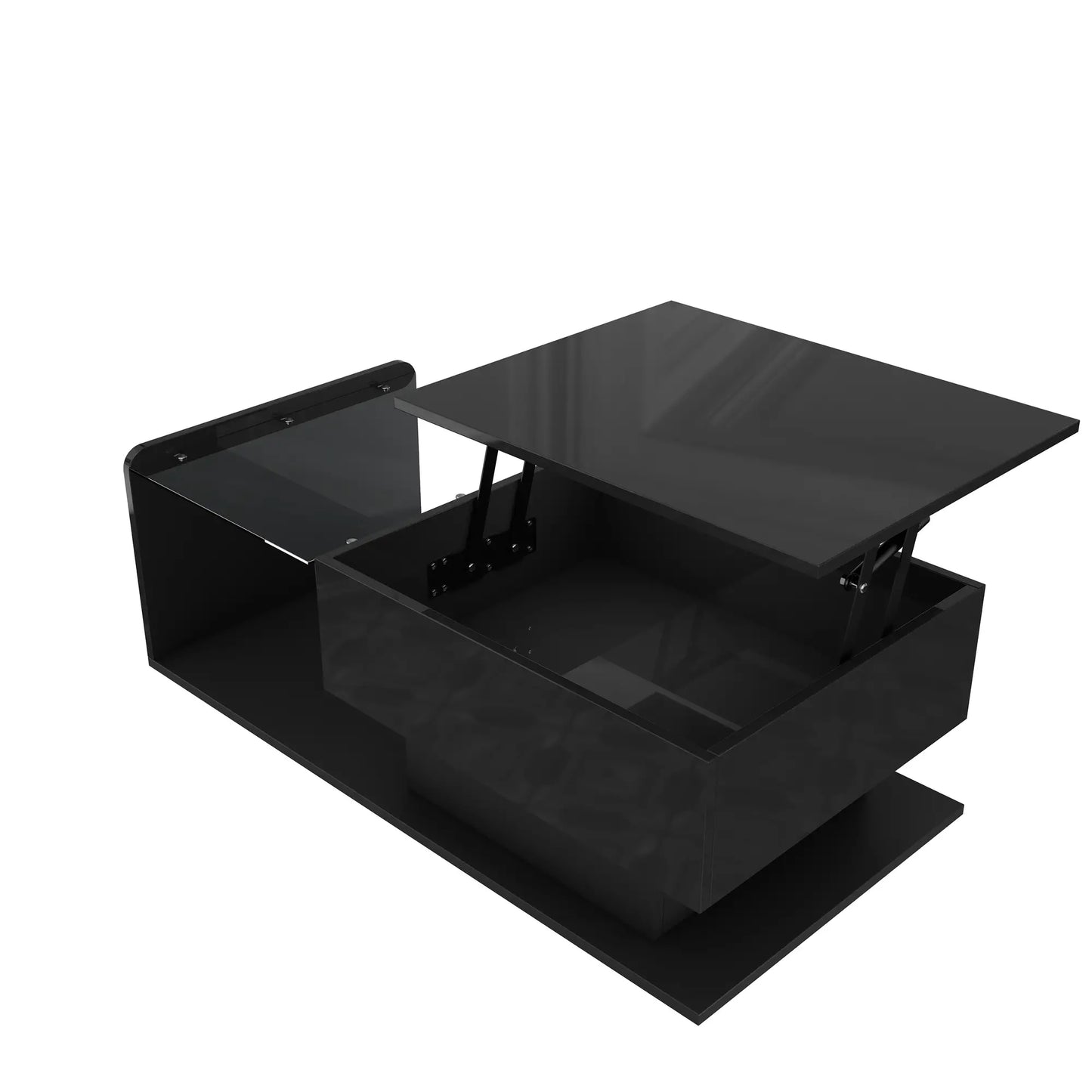 Coffee Table, Tempered Glass Top, LED Light, Adjustable Height, 39.5" L x 19.5" W x 13" H, Black Coffee Tables at Gallery Canada