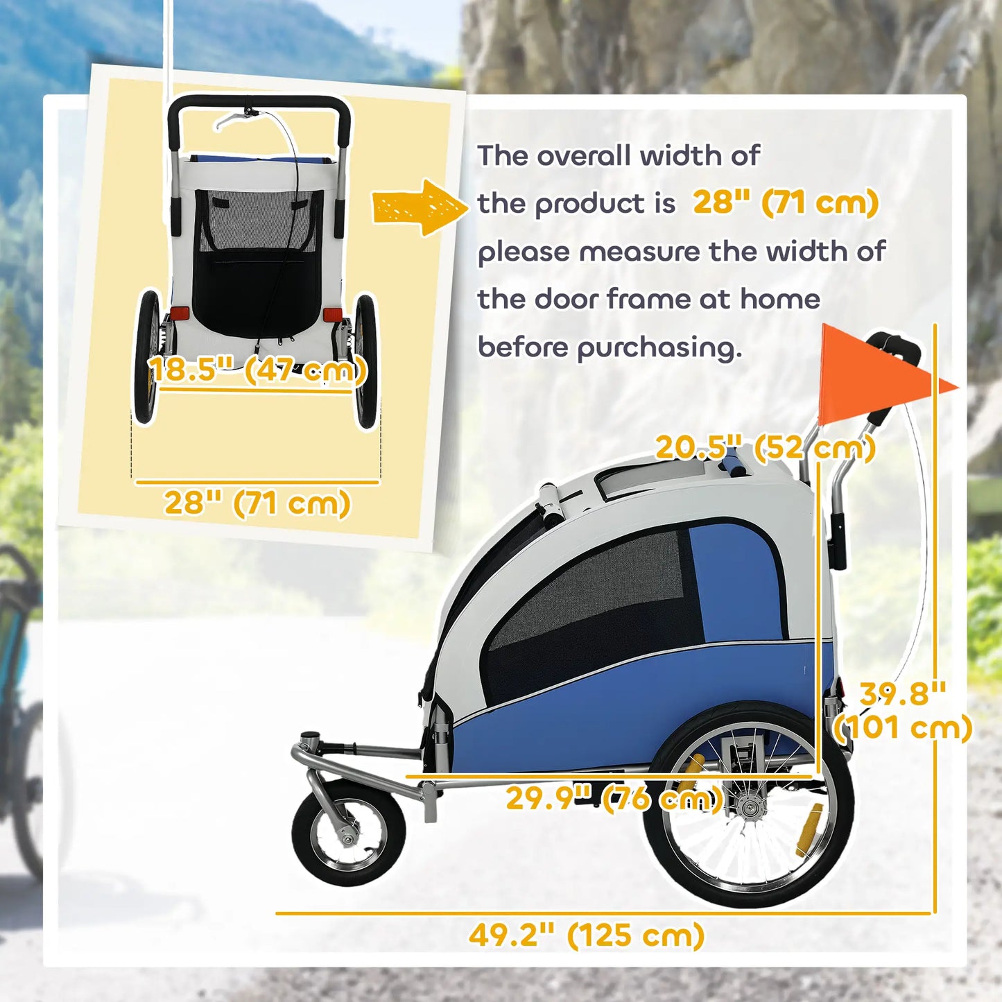 2 In 1 Dog Bike Trailer, Foldable Pet Stroller, Light Grey