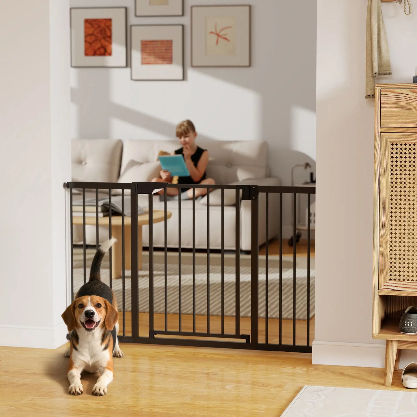 Baby Gate, Pet Safety Gate, 30"-51" Wide, Auto-Close, Black