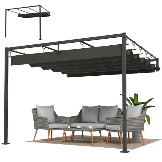 10' x 10' Retractable Pergola Canopy, Wall Mounted, Dark Grey Pergolas Black Grey, Dark Grey at Gallery Canada