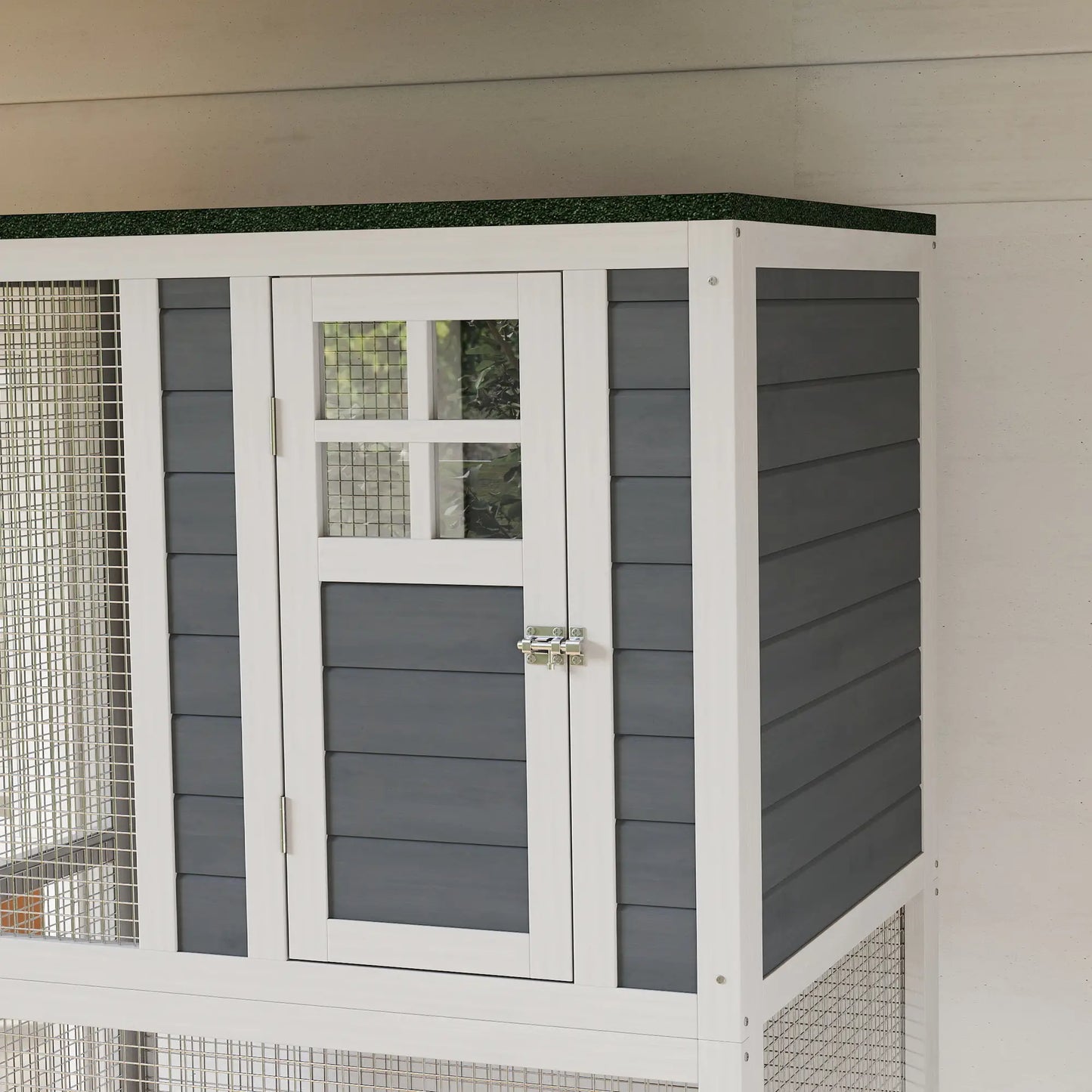 74" Wooden Outdoor Cat House, Weatherproof, Wheeled, High Weight Capacity, White Outdoor Cat Enclosures at Gallery Canada