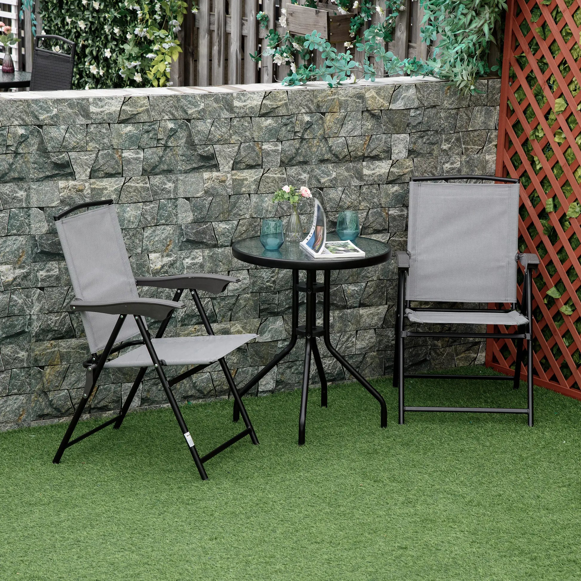 24" Round Patio Table, Tempered Glass Top, Steel Frame, Outdoor Dining Patio Side Tables at Gallery Canada