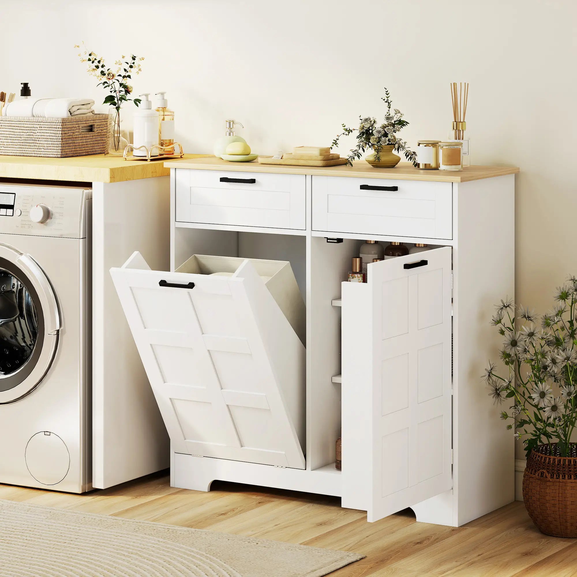 7 Gallon Tilt Out Garbage Cabinet, Kitchen Island, 2 Drawers, White Bar Cabinets at Gallery Canada