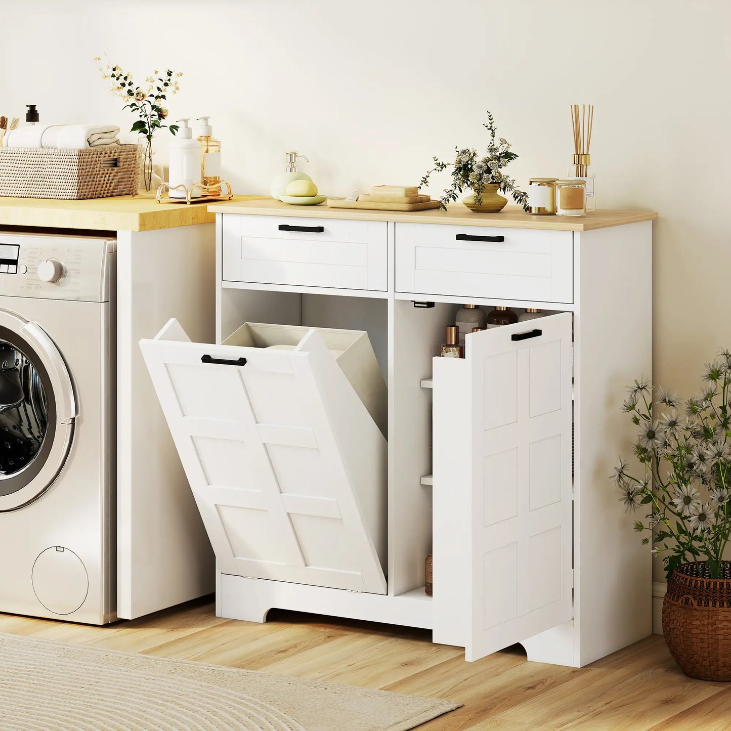 7 Gallon Tilt Out Garbage Cabinet, Kitchen Island, 2 Drawers, White Bar Cabinets at Gallery Canada