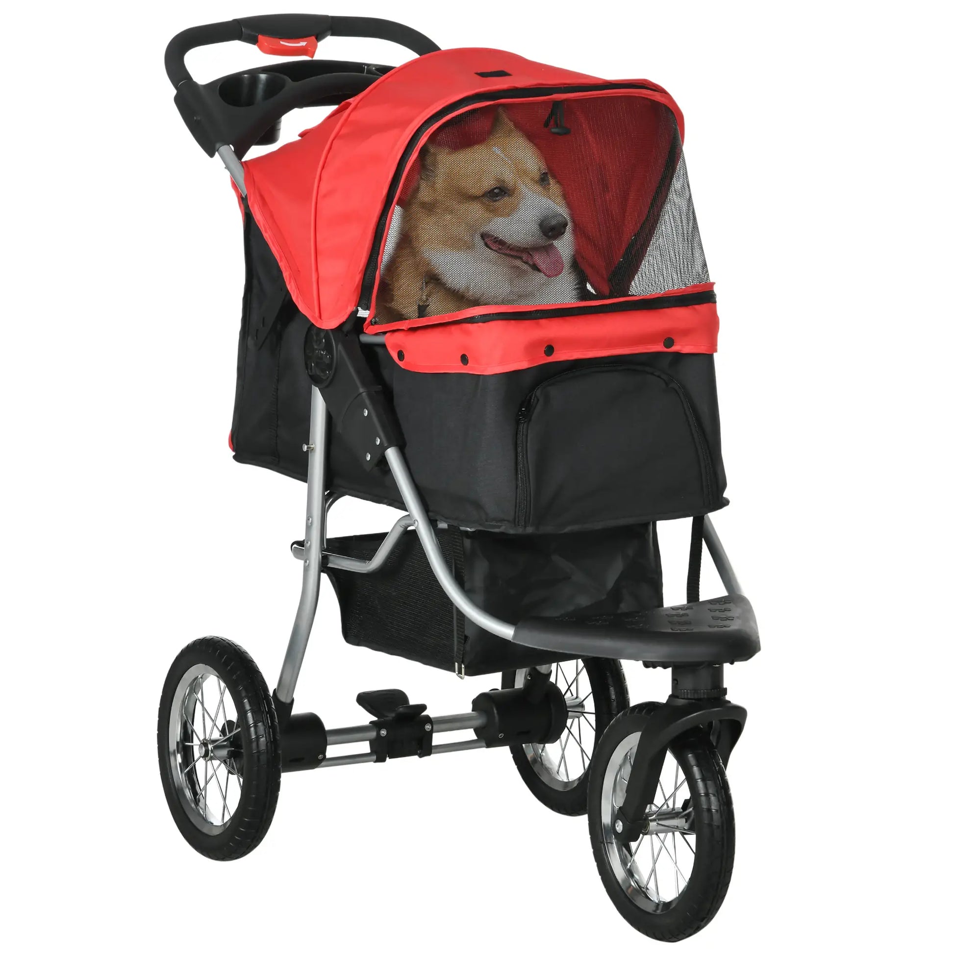 Lightweight Pet Stroller, 3-Rubber Wheels, Adjustable Canopy, Zippered Mesh, Red Dog Bike Trailers & Strollers Red, Black at Gallery Canada