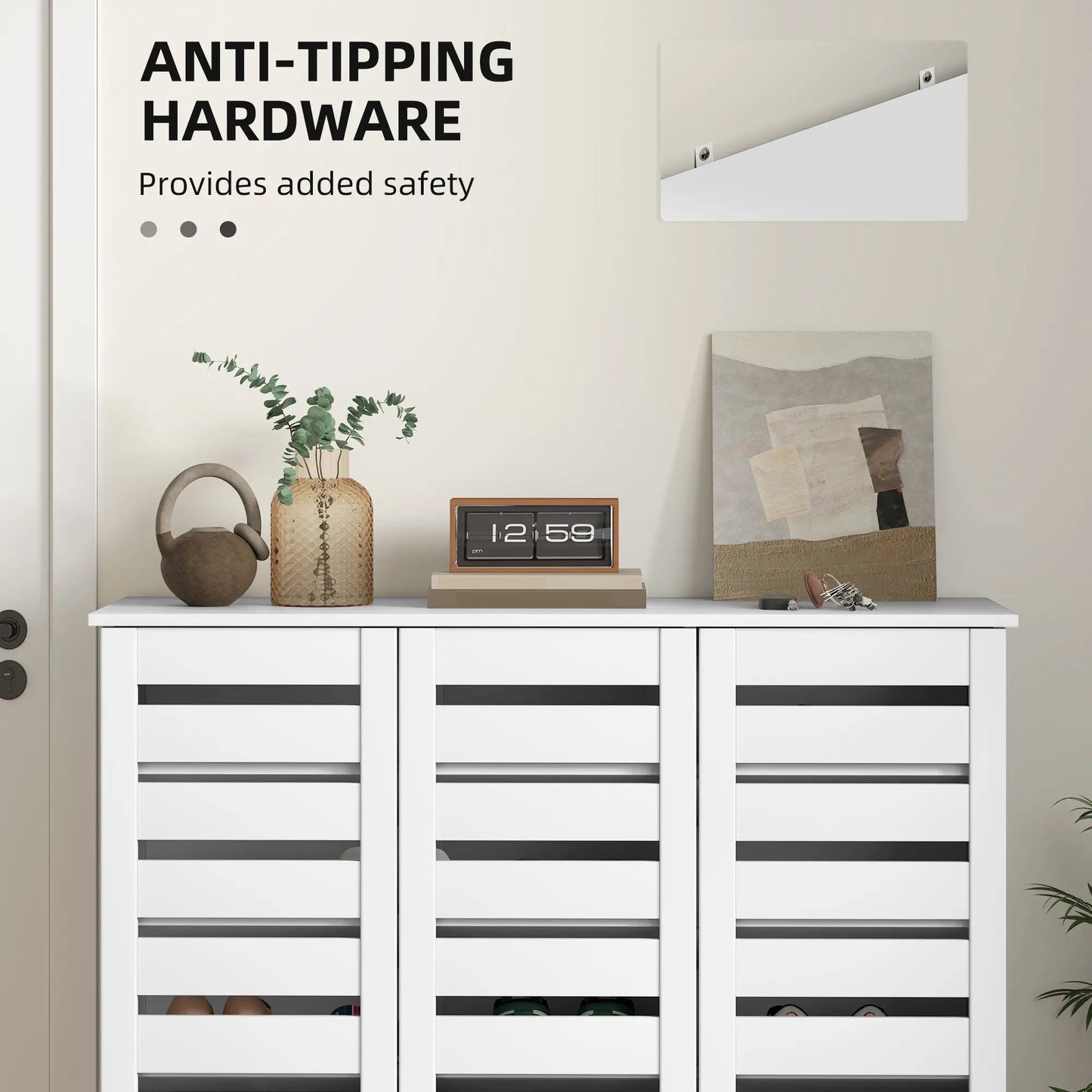 Narrow Shoe Cabinet, Slatted Doors, Adjustable Shelves, 20 Pairs, White Shoe Storage Cabinets & Racks at Gallery Canada