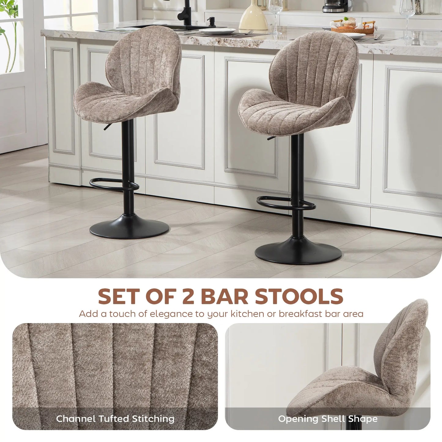 Swivel Bar Stools Set Of 2, Adjustable Height, Brown Bar Stools at Gallery Canada