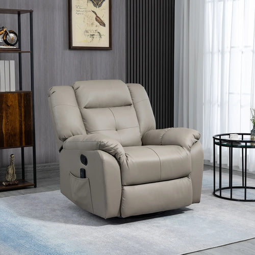 8-Point Vibration Massage Recliner, PU Leather 360° Swivel, Grey