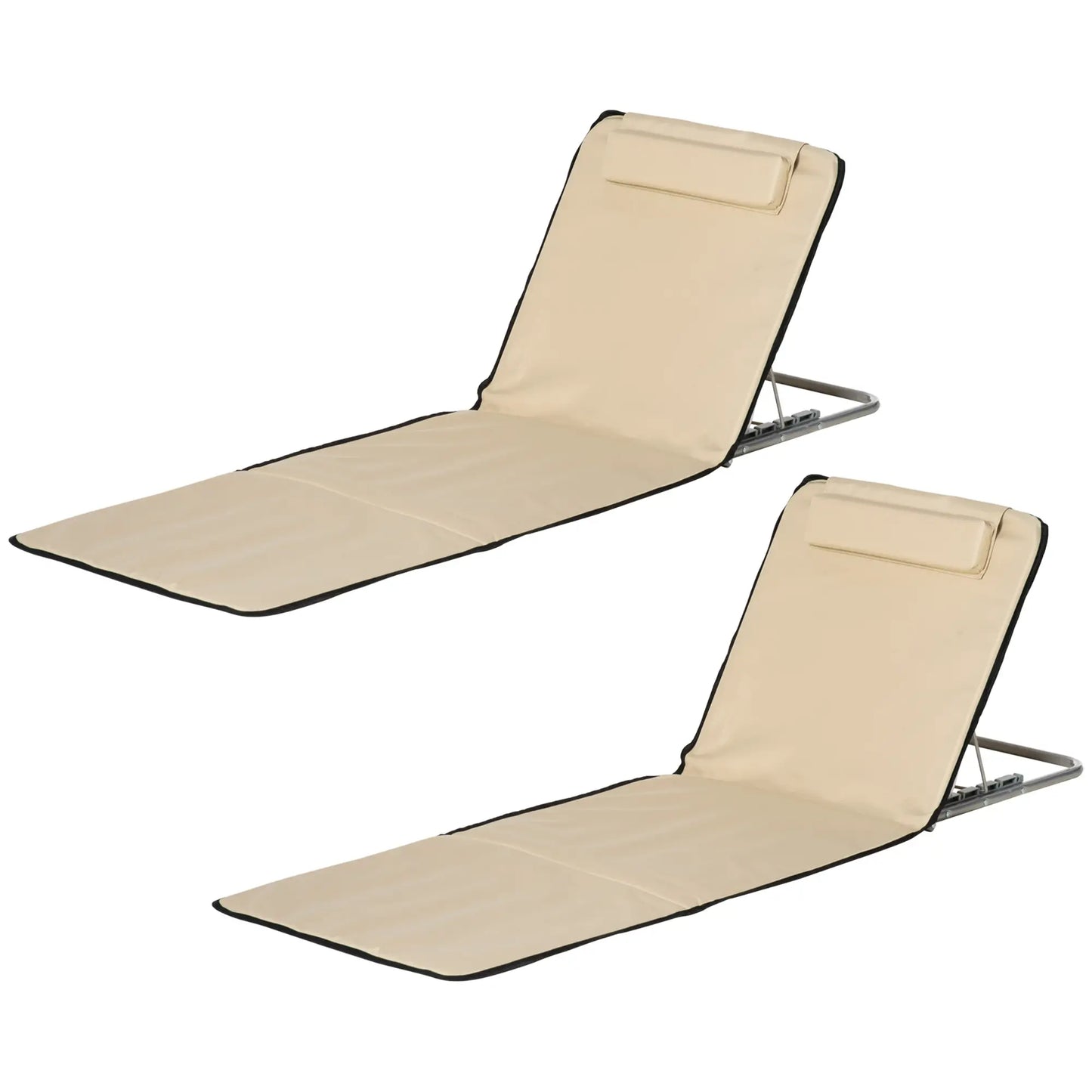 Beach Lounge Chair Set, 2 Pieces, Folding Chaise, Beige Beach Accessories Beige at Gallery Canada