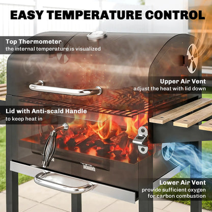 20" Charcoal BBQ Grill On Wheels, Adjustable Pan, Thermometer, Charcoal Charcoal BBQ Grils at Gallery Canada