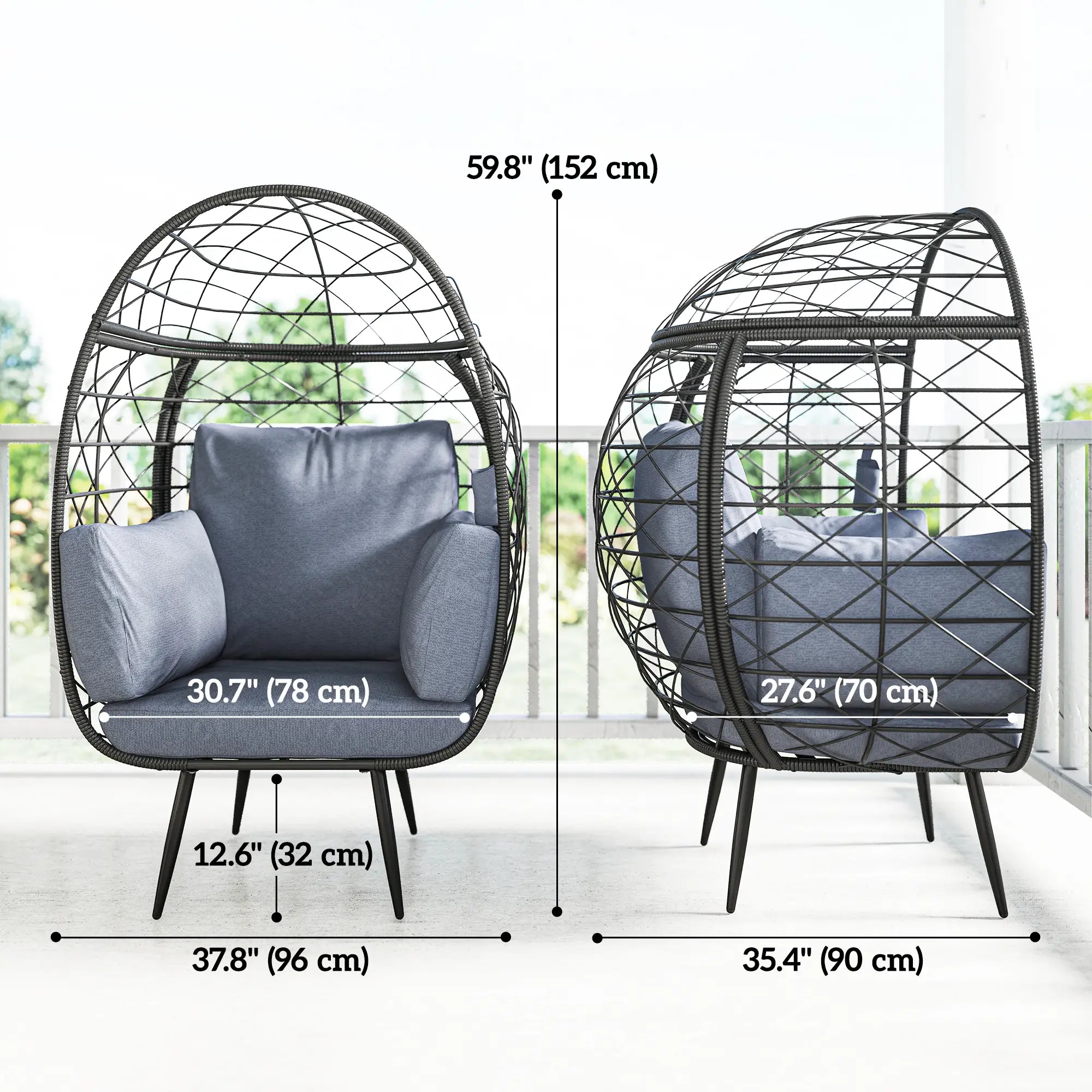 Rattan Egg Chair, Indoor Outdoor Lounger with Cushions, Cup Holder, Grey Patio Chairs at Gallery Canada