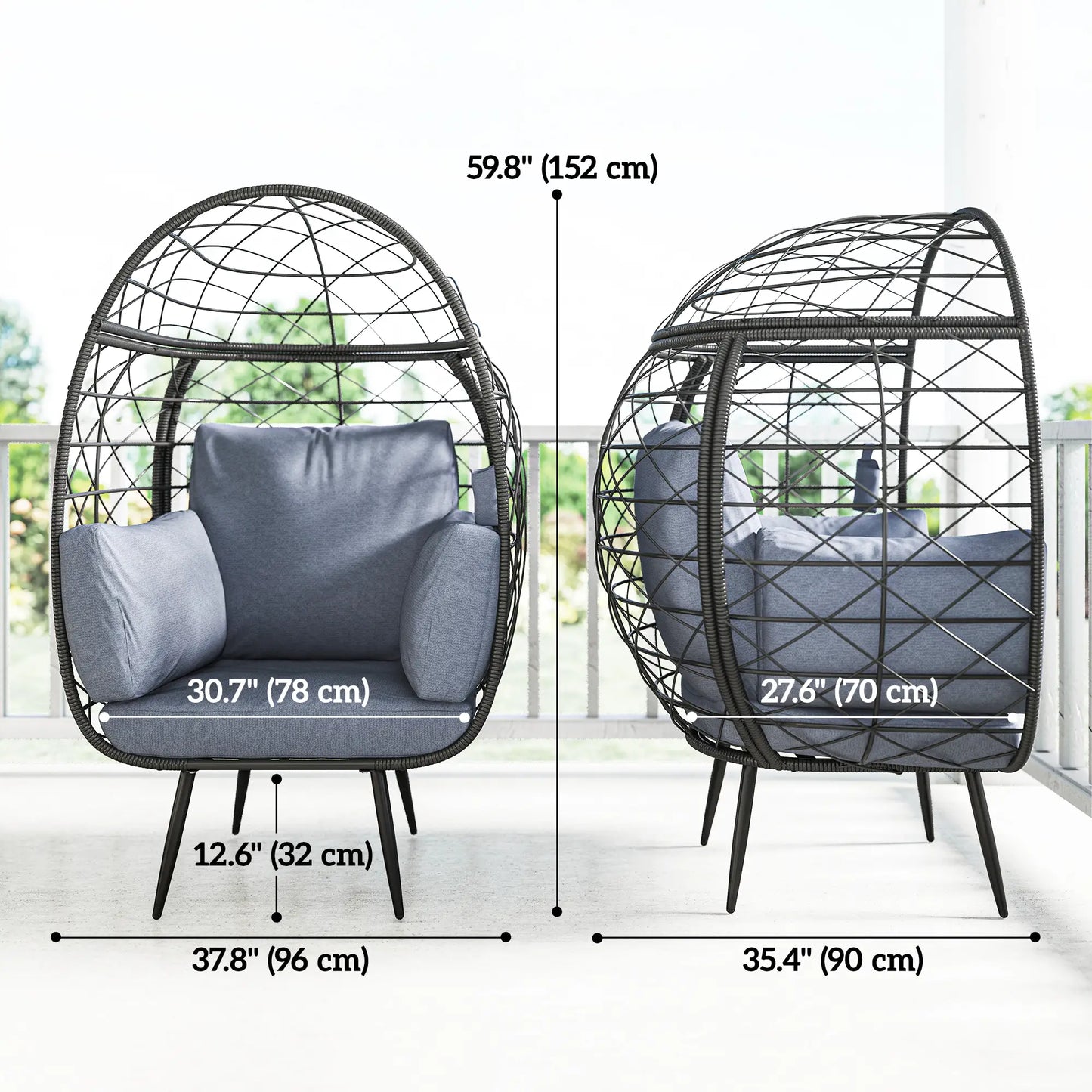 Rattan Egg Chair, Indoor Outdoor Lounger with Cushions, Cup Holder, Grey Patio Chairs at Gallery Canada