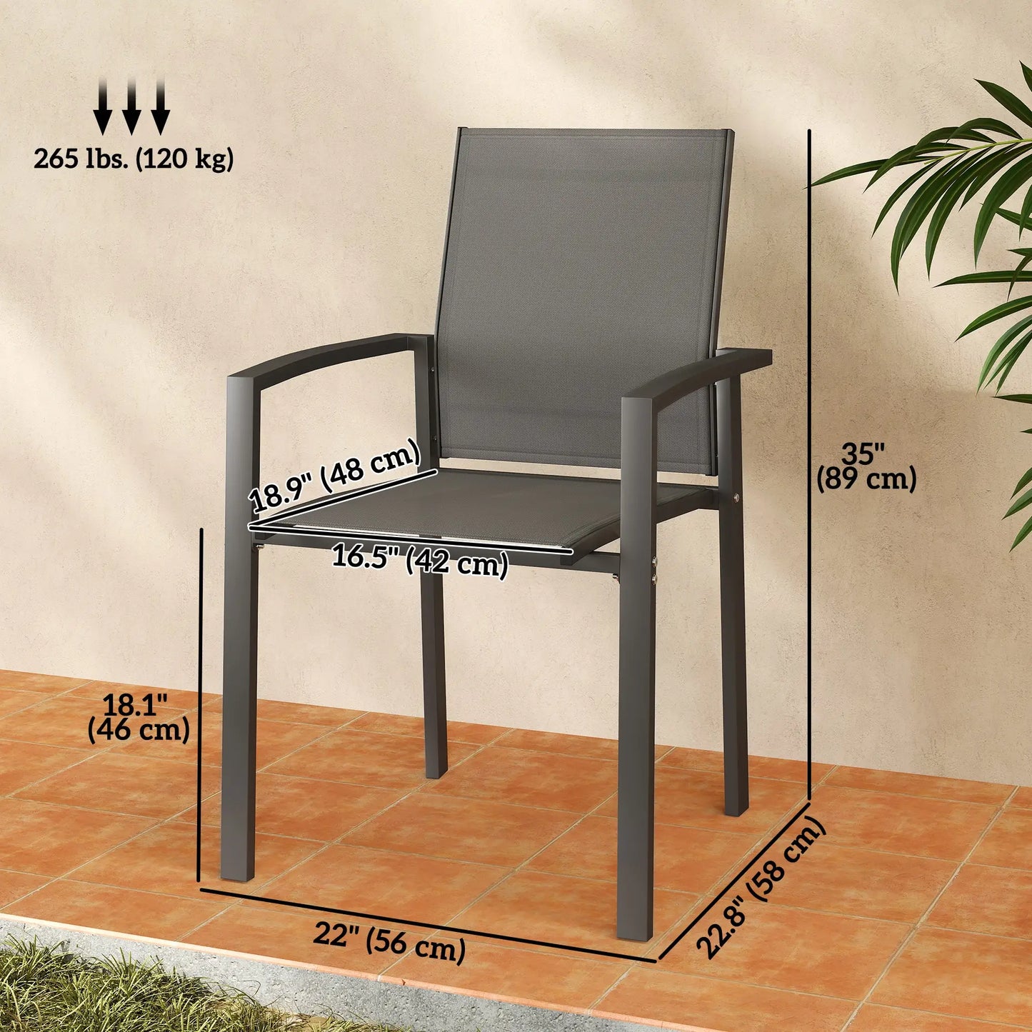 Stackable Outdoor Garden Chairs, Set of 2, Dark Grey Patio Chairs at Gallery Canada