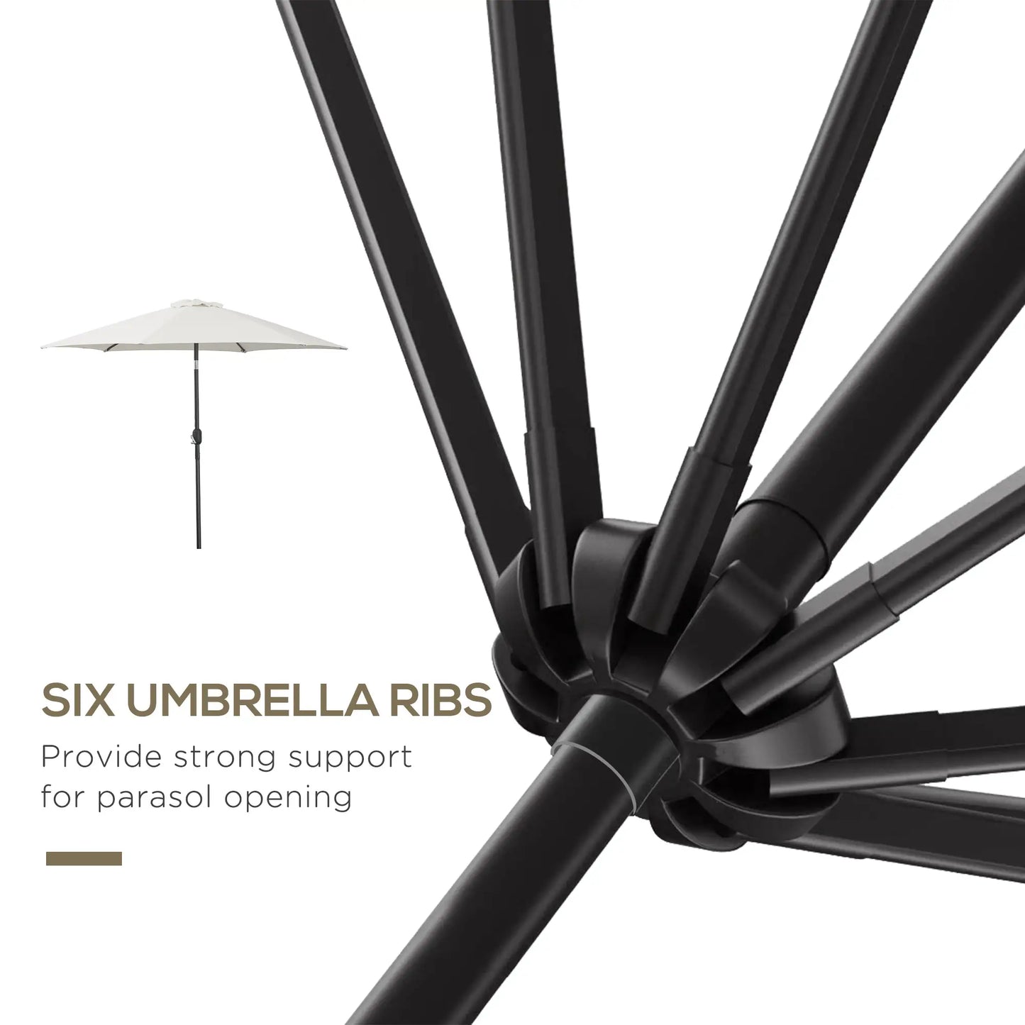 8.5' Round Aluminum Patio Umbrella, 6 Ribs, Tilt Canopy, Cream White Sun Umbrellas at Gallery Canada