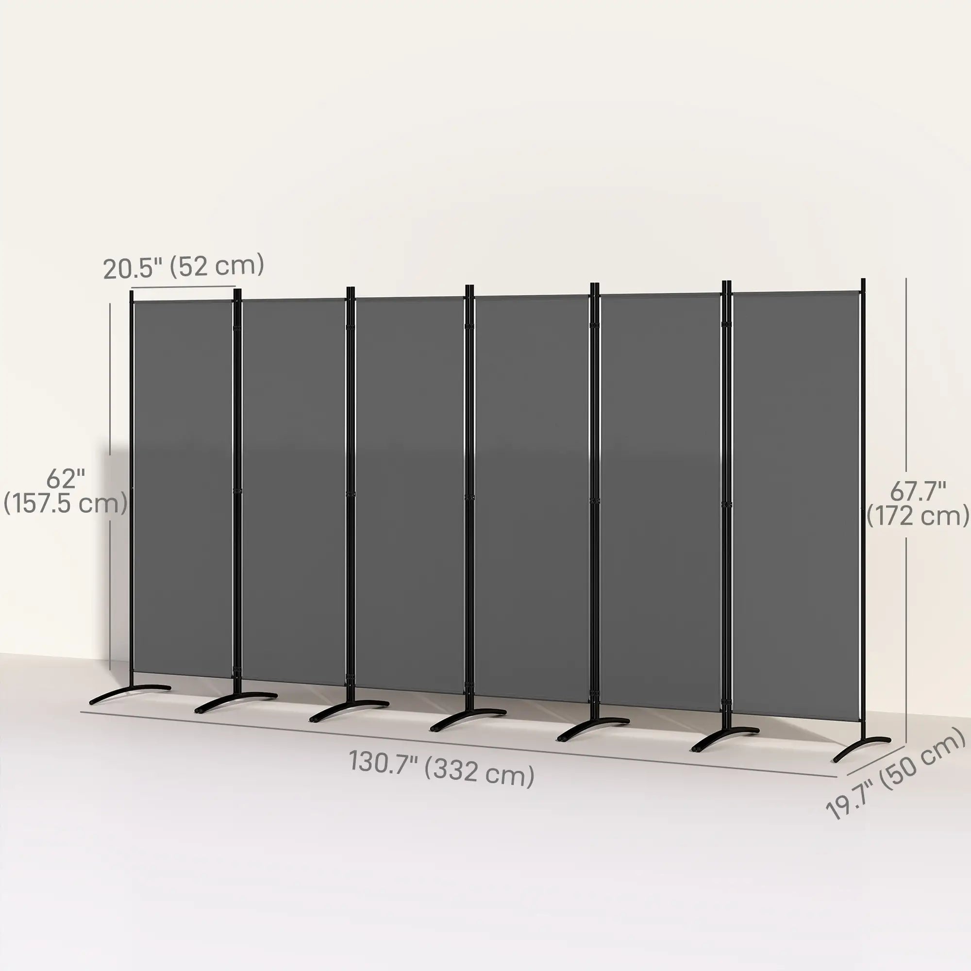 6 Panel Folding Outdoor Privacy Screen with Stable Base, 5.7FT Tall Room Divider with UV30+ Protection, Dark Grey Side Awnings at Gallery Canada