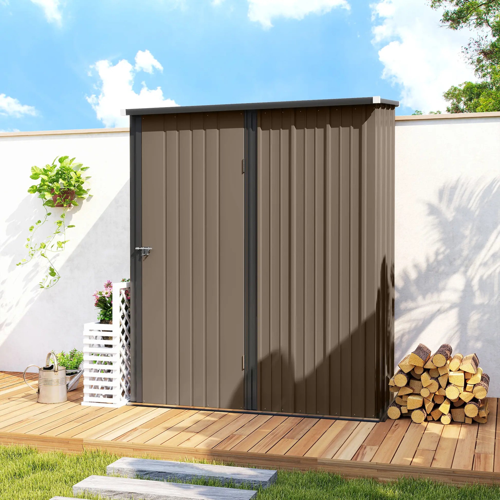 5' x 3' Outdoor Storage Shed, Steel Garden Shed, Lockable Door, Brown Sheds at Gallery Canada