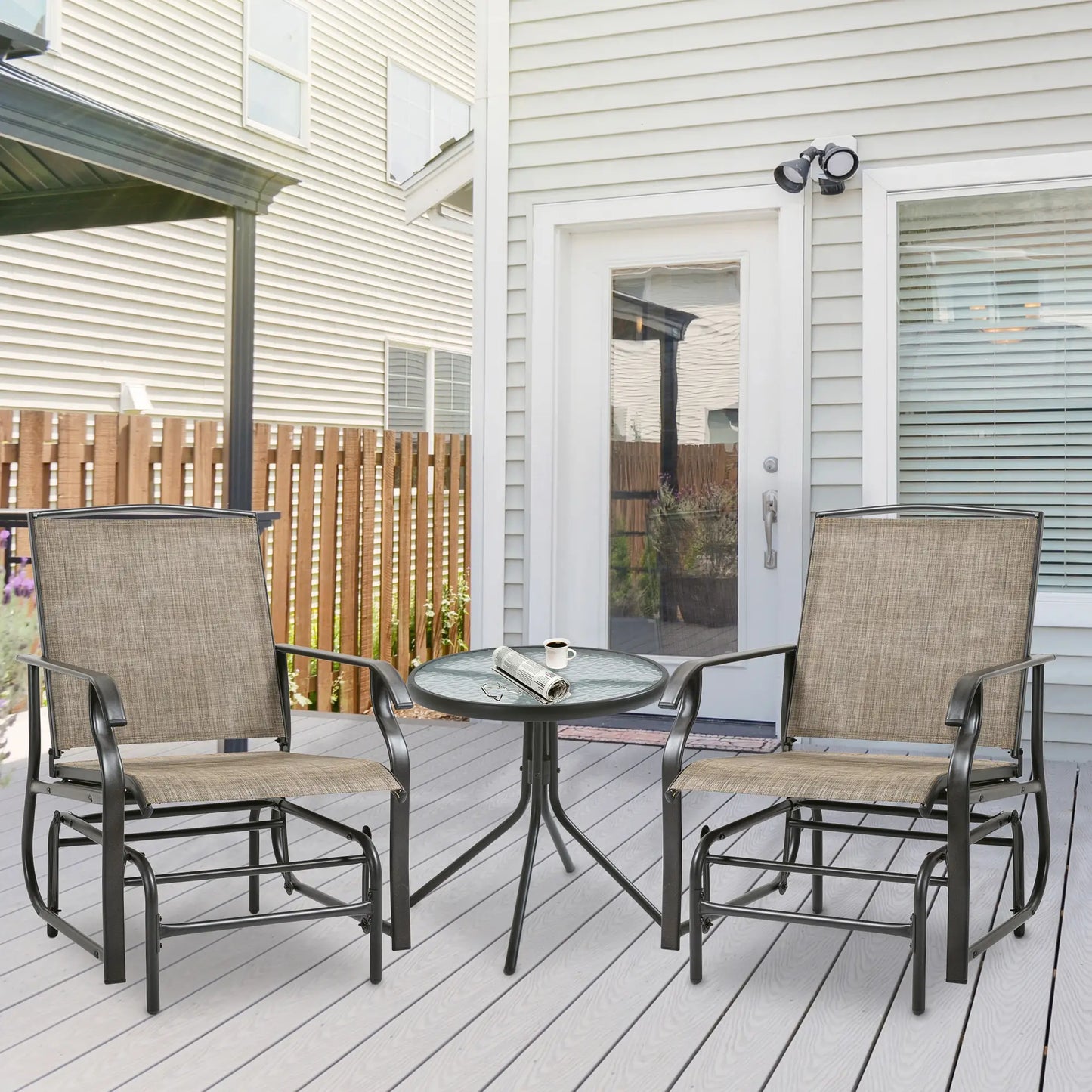 2 Outdoor Glider Chairs, 2 Person, Breathable Mesh, Steel Frame, Dark Brown Outdoor Rocking Chairs at Gallery Canada