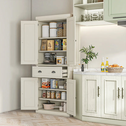 72" Kitchen Pantry, Storage Cabinet with Drawer, Doors, Cream White Kitchen Pantry Cabinets at Gallery Canada