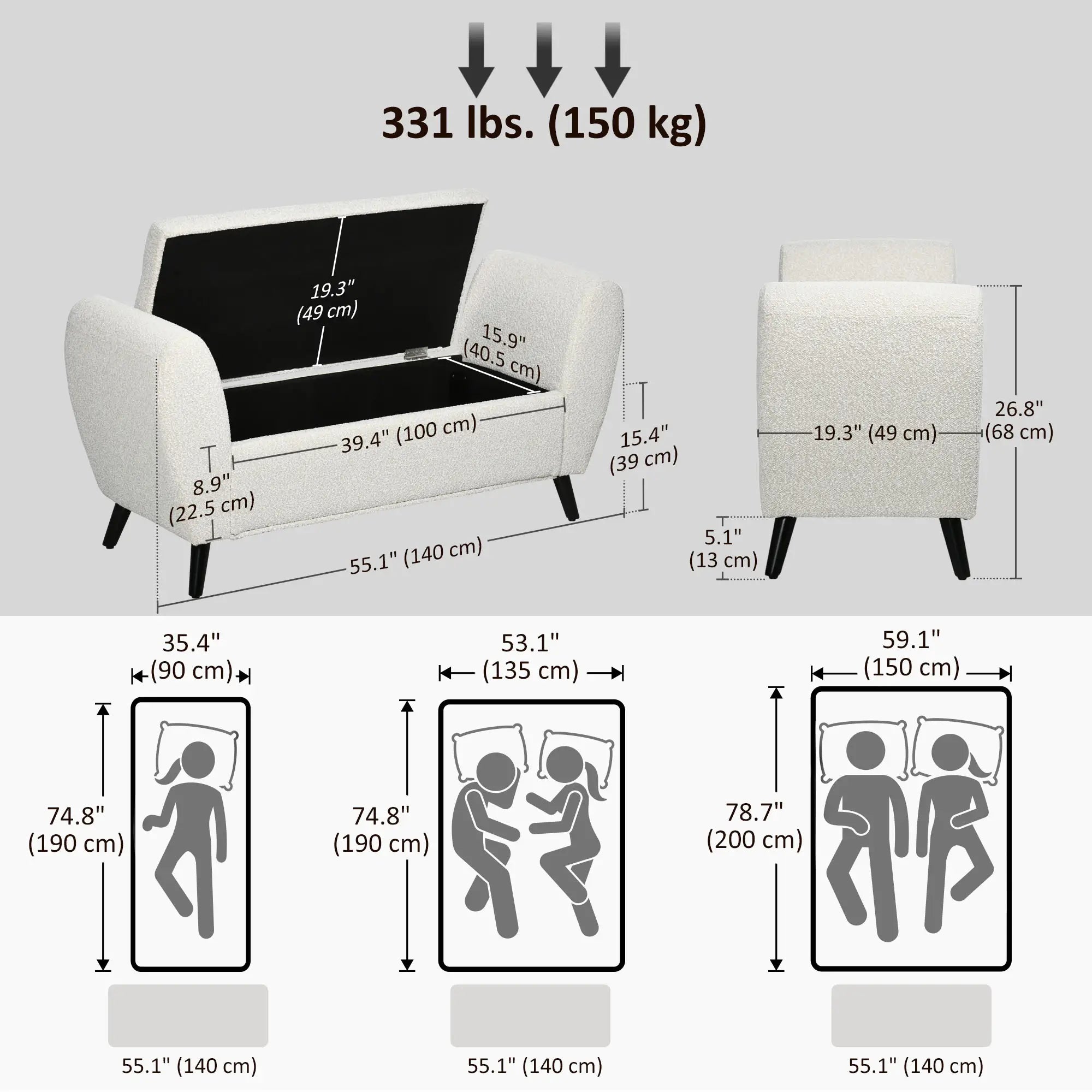 Upholstered Storage Bench with Arms, Modern Ottoman, Cream White Storage Ottomans & Benches at Gallery Canada
