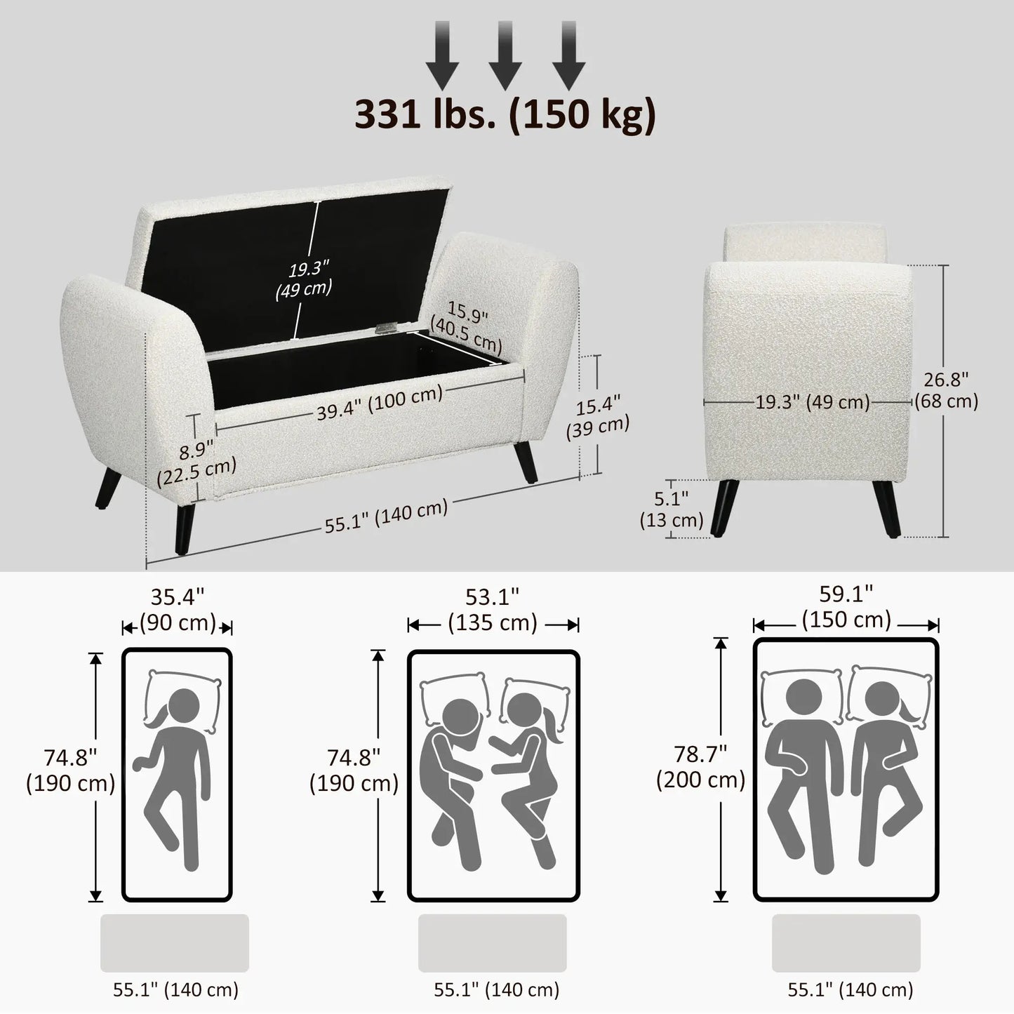 Upholstered Storage Bench with Arms, Modern Ottoman, Cream White Storage Ottomans & Benches at Gallery Canada