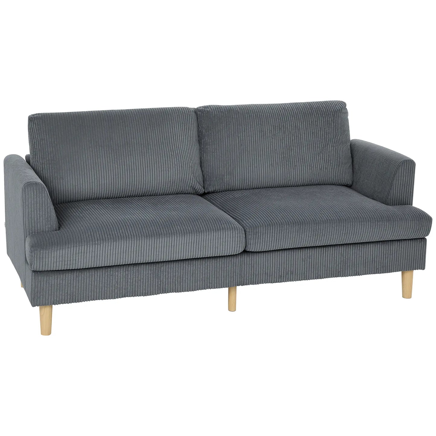 3 Seater Sofa, 74" Corduroy Couch, Solid Wood Legs, Dark Grey 3-Seater Sofas Dark Grey at Gallery Canada