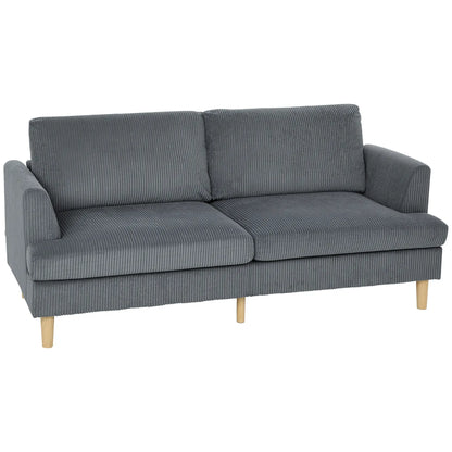 3 Seater Sofa, 74" Corduroy Couch, Solid Wood Legs, Dark Grey 3-Seater Sofas Dark Grey at Gallery Canada