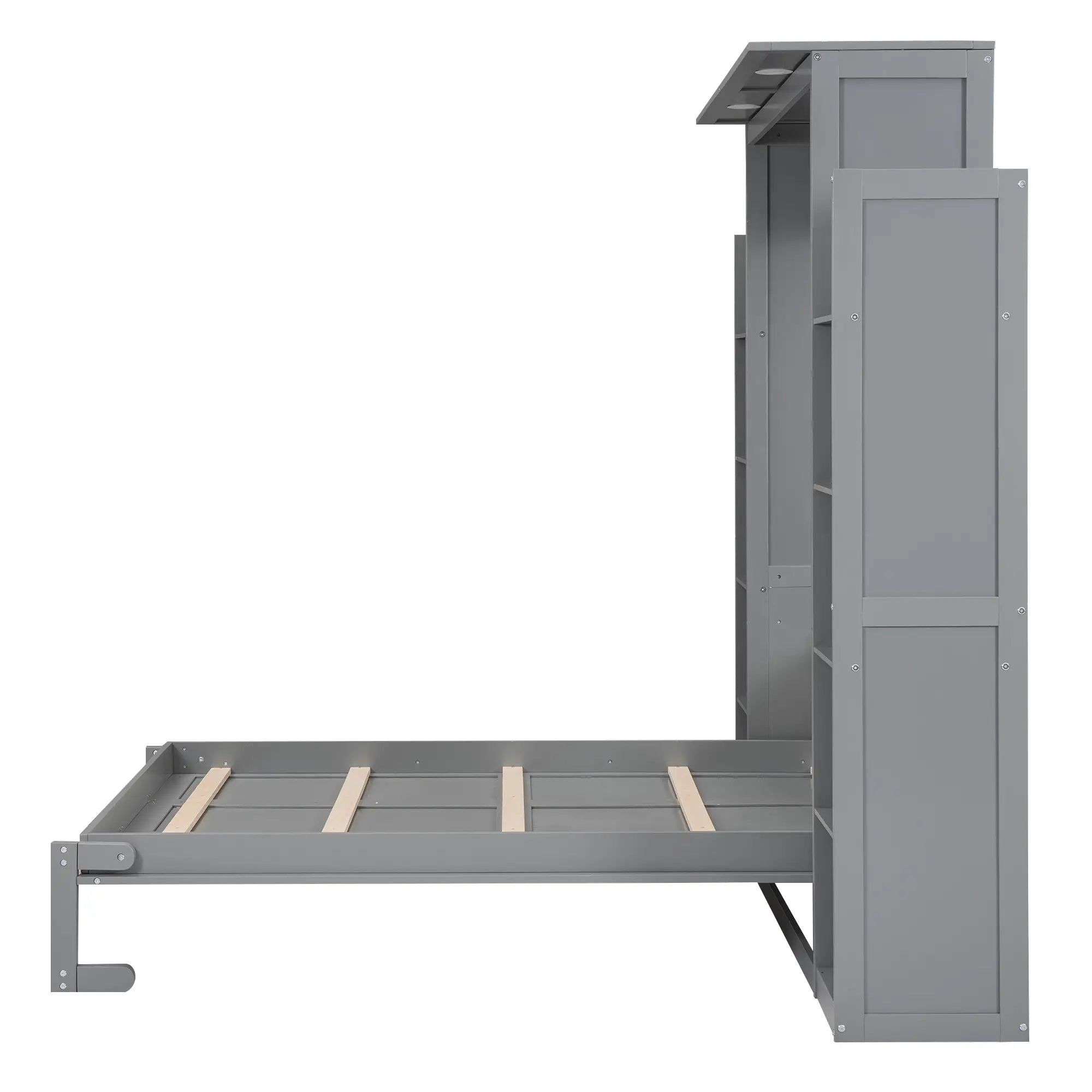Murphy Bed with Shelves, LED Lights, Space-Saving Wall Bed, 91