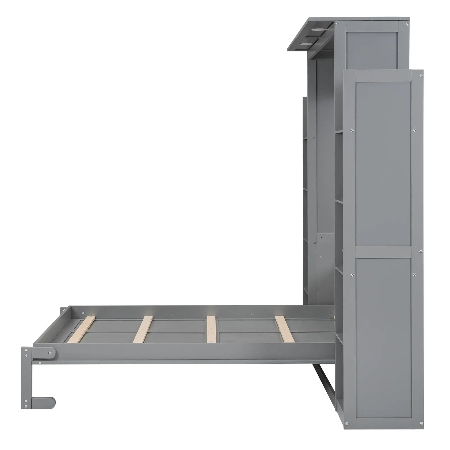 Murphy Bed with Shelves, LED Lights, Space-Saving Wall Bed, 91" L x 81" W x 84" H, Grey Bed Frames at Gallery Canada