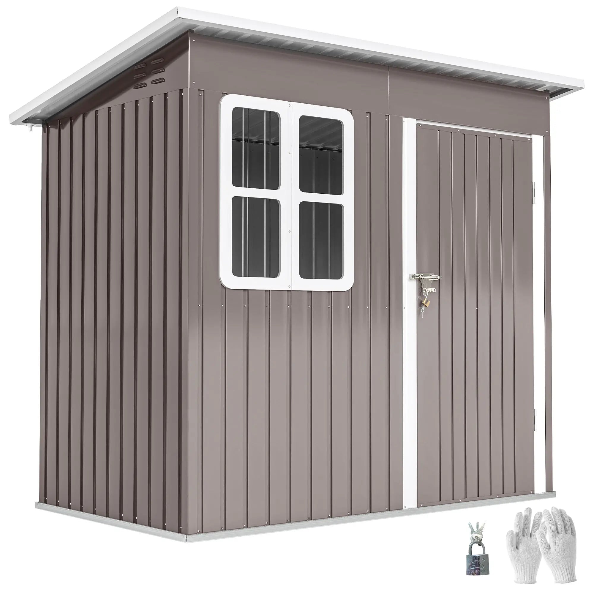 7' x 4' Galvanised Steel Outdoor Storage Shed, Garden Shed With Window, Lockable Door, Air Vents, Warm Grey Sheds at Gallery Canada