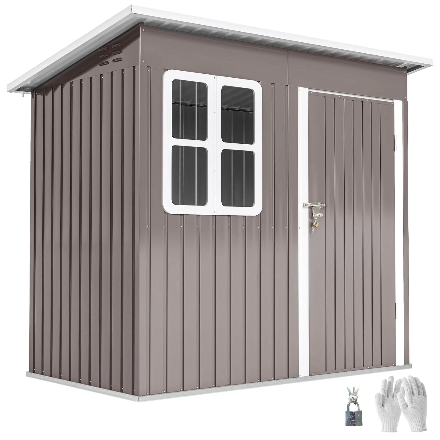 7' x 4' Galvanised Steel Outdoor Storage Shed, Garden Shed With Window, Lockable Door, Air Vents, Warm Grey Sheds at Gallery Canada