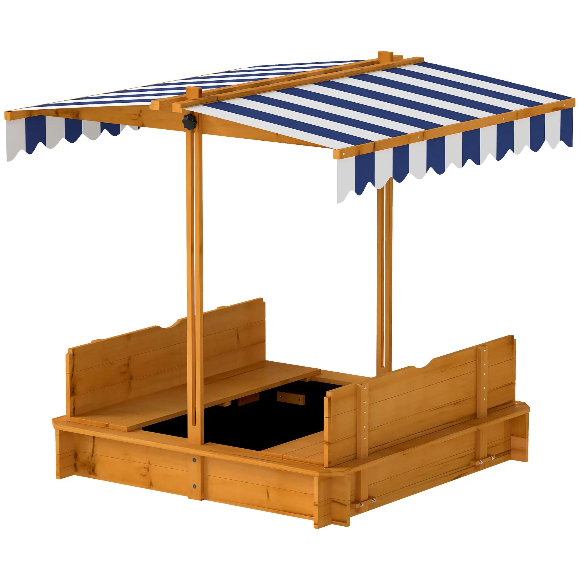 Wooden Kids Sandbox with Cover, Foldable Bench Seats, Adjustable Canopy, Red Sandboxes & Accessories Red, Blue and White Canopy at Gallery Canada